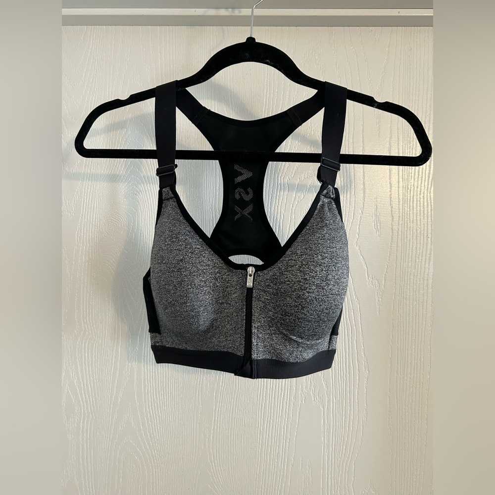 VSX Gray and Black Front-Zip Sports Bra